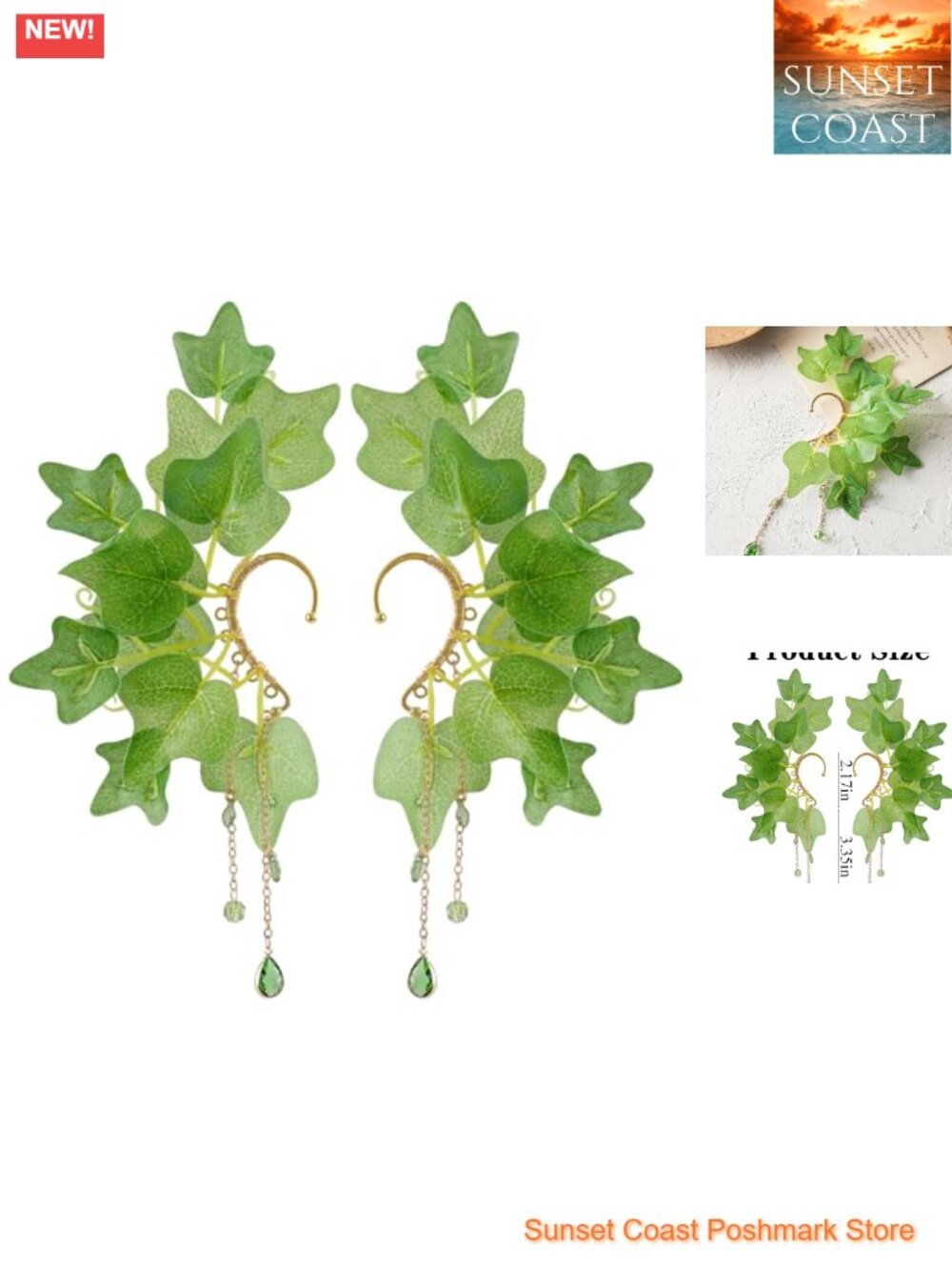 Leaves Elf Ear Cuffs Fairy Wings Clip On Earrings Renaissance Cosplay